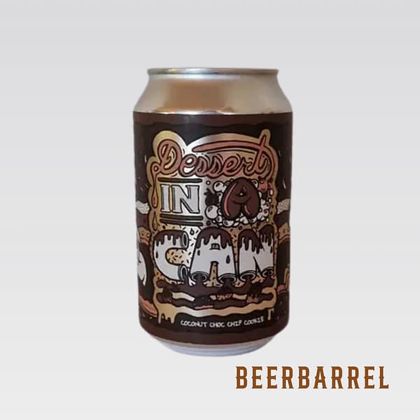 Dåse fra Amundsen DIC- Coconut Choc Chip Cookie med illustration af en kokosnød og chokolade cookies.